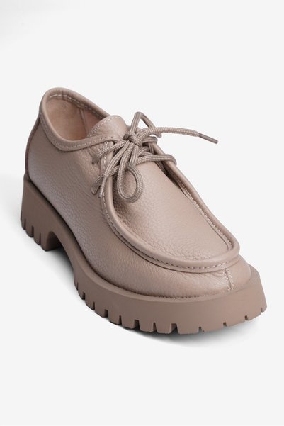 Mubiano Women's Genuine Leather Loafer Thick Sole Lace-Up Shoes Tova Mink