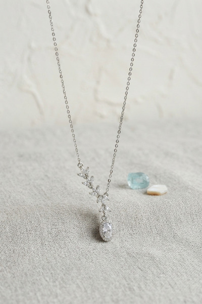 Lisinya Brass Silver Color Row Zircon Stone Model Women's Necklace -