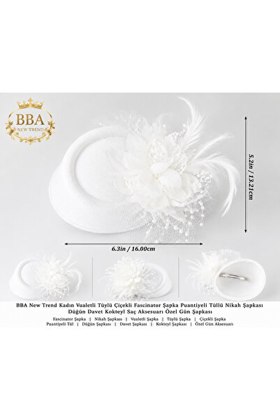 bba new trend fascinator şapka, kadın şapka, nikah şapkası, vualetli şapka, t...
