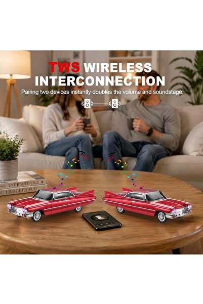 ErginGroup WS-730 Retro Kuyruk Kanatlı Coupe Retro Klasik Araba Kablosuz Bluetooth Hoparlör Speaker Fm Radyo Sd Kart USB