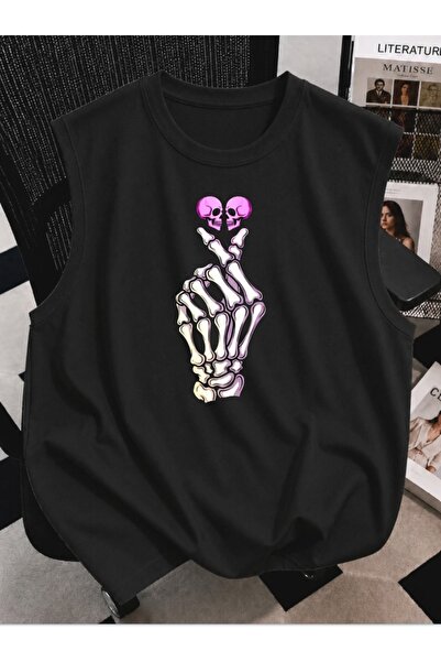 classy moda Oversize T-shirt με λαιμόκοψη ποδηλάτου και φιγούρα σκελετού που ...