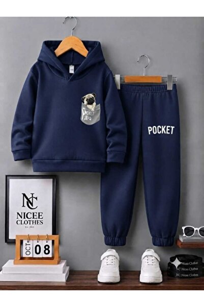 NC Nicee Clothes طقم رياضي للأطفال للجنسين (جيب أمامي بطبعة كلب للشتاء)