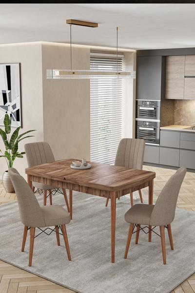 Kaktüs Avm 80x170CM Mutfak Masası Takımı | 4 Kişilik Açılır Masa Sandalye Tak...