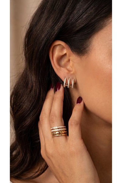 ZEY Steel Gold Color Zircon Stone Hoop Earrings Women's Stylish Modern Design