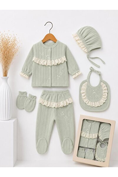 LİLİYUM Baby Girl 100% Cotton 5-Piece Dragonfly Patterned Ruffle Hospital Dis...