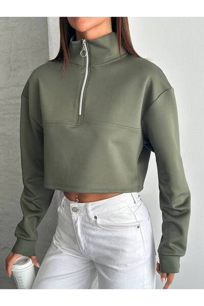 Butik Beyza Zippered Crop Blouse