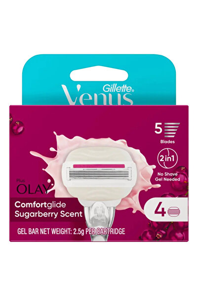 Gillette Venus شفرات حلاقة كومفورت جلايد سوجربيري مع أولاي، 5 شفرات، 4 خراطيش