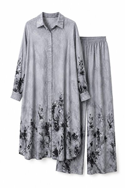 Pulli Collection Desenli Pamuk Keten Tesettür İkili Takım