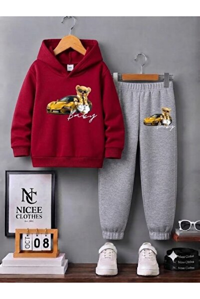 NC Nicee Clothes Детски унисекс анцуг (жълт, с принт на мече с очила, зимен)