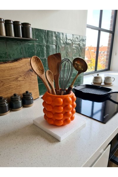 Be Candlous Bubble Countertop Concrete Orange Upright Spoon Holder Organizer