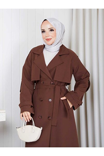 Vibeys Moda Keten Kumaş İçi Astarlı Tamboy Kadın Trençkot