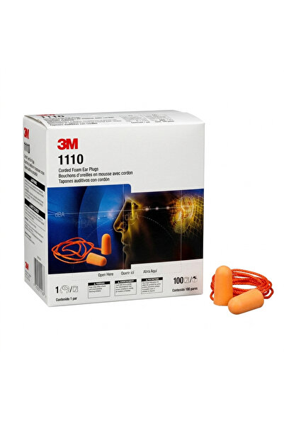 3M سدادات أذن رغوية سلكية 1110 - علبة تحتوي على 100 زوج |   سماعات أذن ناعمة ...