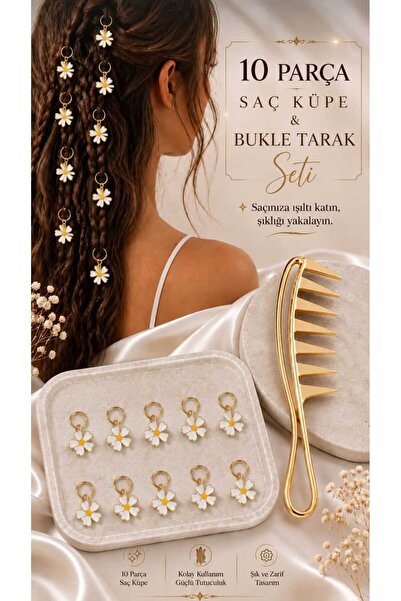 invictus design Kadın 2'li Set Gold 10'lu Papatya Halka Model Saç Küpesi Char...