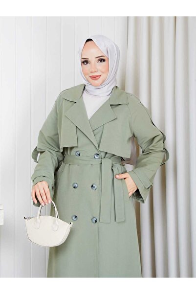 Vibeys Moda Keten Kumaş İçi Astarlı Tamboy Kadın Trençkot
