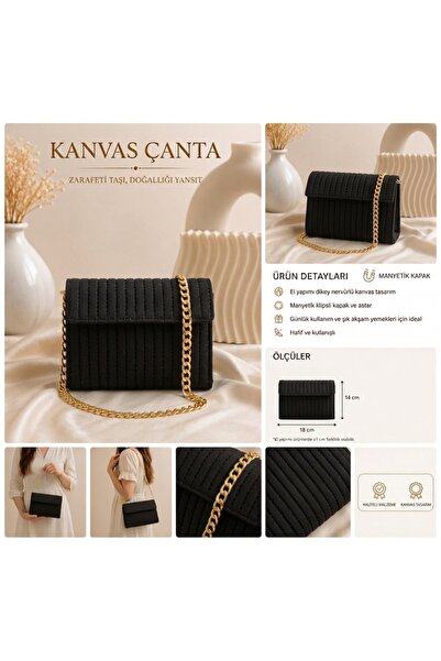KANVAS ÇANTA | El Emeği Balık Sırtı Desenli Kanvas Çanta