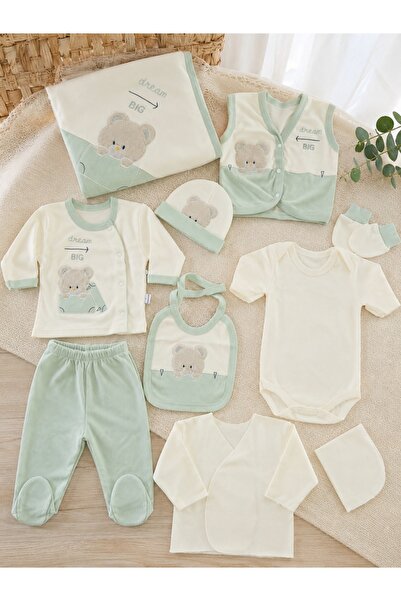 Pure Boutique Set nou nascut 10 piese din 100% bumbac verde menta Dream Big c...