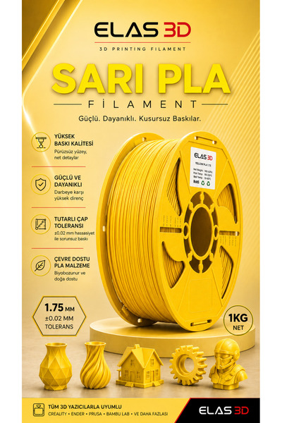ELAS 3D PLA Filament 1.75 mm – 1 KG SARI Renk