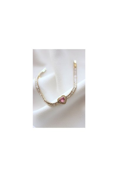 C&On Design 316L Stainless Steel Bracelet - Pink Heart Waterway Steel Bracelet with Zircon Stone - Tarnish Resistant Bracelet