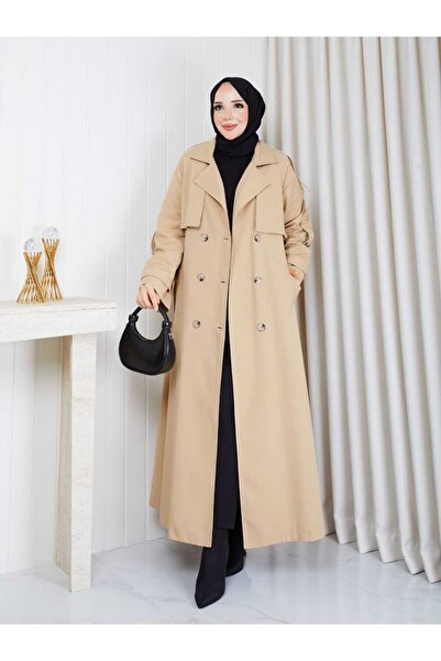 Vibeys Moda Keten Kumaş İçi Astarlı Tamboy Kadın Trençkot