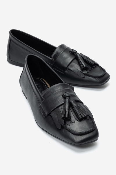 MANCORIGO Genuine Leather Black Women's Tassel Ballerinas Tassel