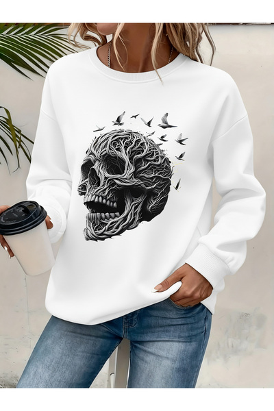 Deocept Hanorac de damă cu imprimeu, cu gât tip crewneck, confortabil