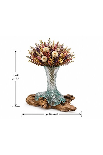 Generic فازة ورد زجاجية بتصميم دوامة على قاعدة خشب متحجر - تحفة ديكور