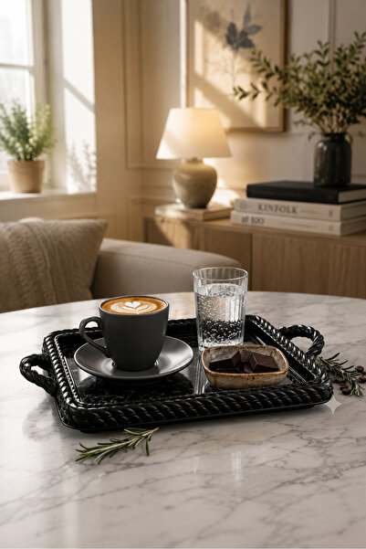 Ludo Store Nevora Knitted Pattern Coffee Serving Tray 6-Piece Rectangular Set...