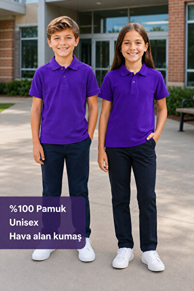 HER ŞEY NOTA www.herseynota.com Purple 100% Cotton Unisex Kids' School Polo C...