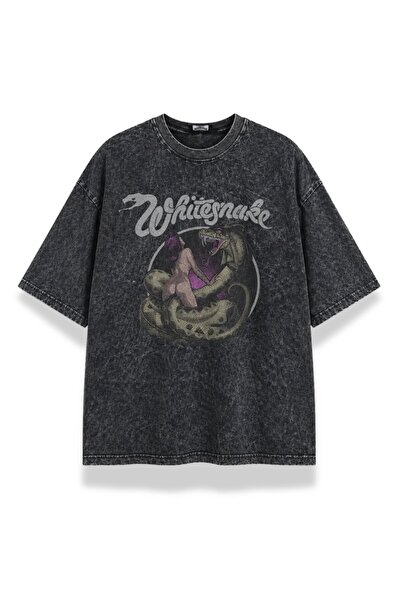 Fuddy Moda Tricou unisex cu imprimeu Whitesnake, lavabil, tricou retro cu tem...