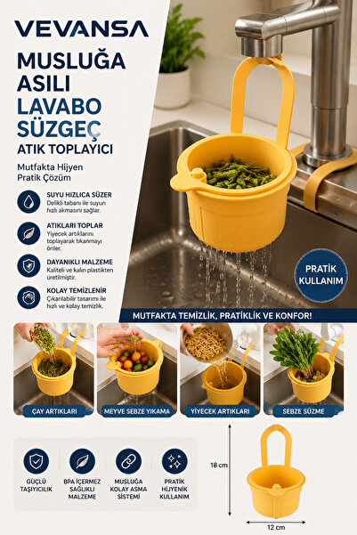 VAVENSA Çok Amaçlı Musluk Askılı Lavabo Süzgeci Mutfak Sebze Meyve Atık Topla...