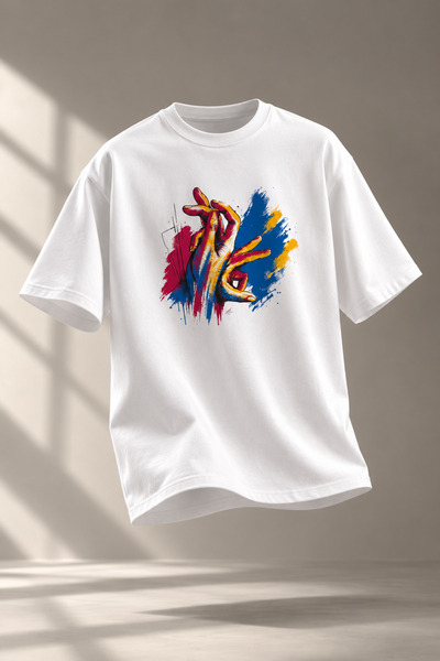 %100 Pamuk Kalın Dokulu Regular Unisex Fit Bisiklet Yakalı Baskılı T-shirt