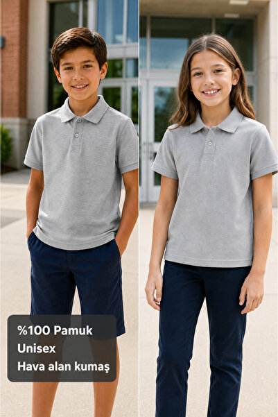HER ŞEY NOTA www.herseynota.com Gray Children's School Polo T-Shirt 100% Cott...