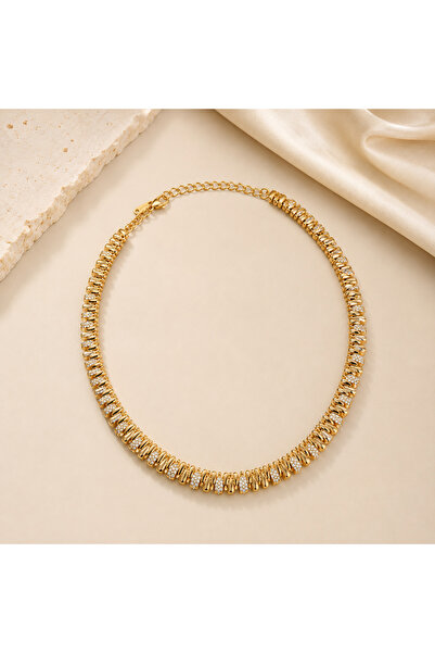 Generic Brand Gold Steel Ring Detailed Chain Necklace