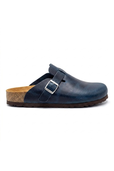 Bequemere Mc406 Navy Blue Genuine Leather Cork Sole Single Buckle Unisex Orth...