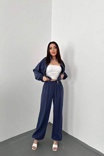 End Black Store طقم مودال مزدوج باللون الأزرق الداكن