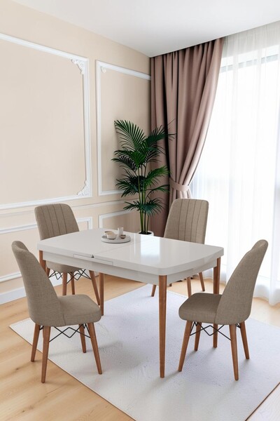 Kaktüs Avm 80x170CM Mutfak Masası Takımı | 4 Kişilik Açılır Masa Sandalye Takımı -Yemek Odası-MDF