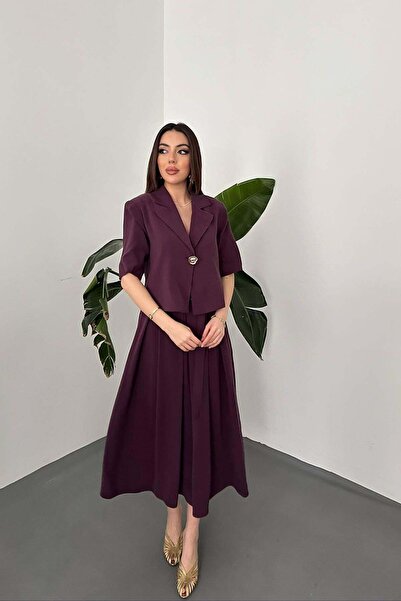 End Black Store Mürdüm Single Button Short Jacket and Skirt Set