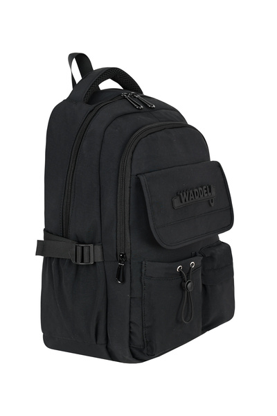Waddell Black Multi-Compartment Ergonomic Waterproof Orthopedic School Backpack Primary and Secondary School Bag with Wallet Gift