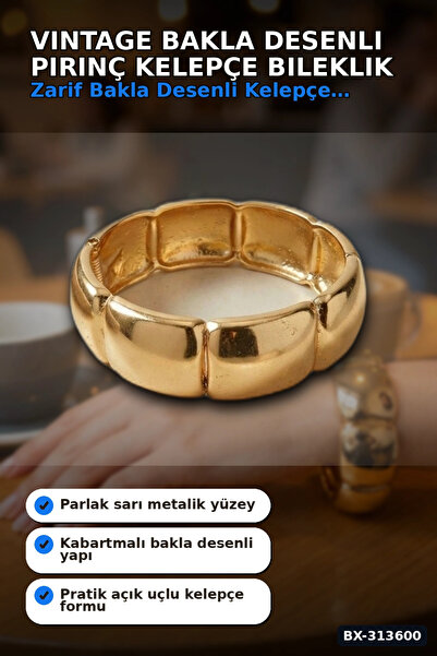 Mercansa Vintage Pea Pattern Brass Thick Cuff Bracelet - 1 Piece, Women's Jew...