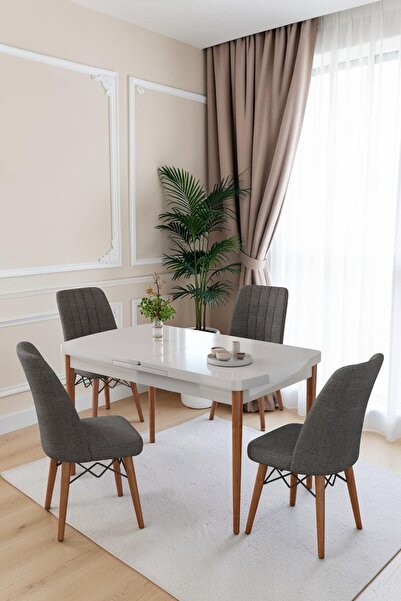 Kaktüs Avm 80x170CM Mutfak Masası Takımı | 4 Kişilik Açılır Masa Sandalye Takımı -Yemek Odası-MDF