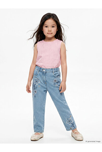 LC Waikiki Pantaloni din denim pentru fete LCW Kids Indigo Straight Fit cu br...
