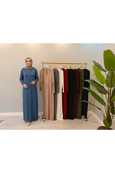 GAFURE Penye Uzun Kol Tesettür Elbise | Standart Beden | 9 Renk Seçenekli | 140 cm