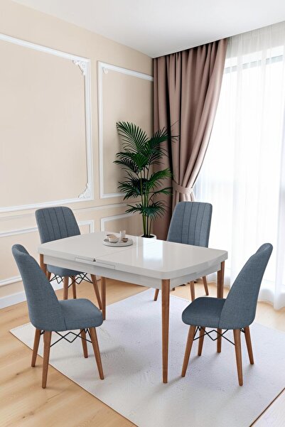 Kaktüs Avm 80x170CM Mutfak Masası Takımı | 4 Kişilik Açılır Masa Sandalye Takımı -Yemek Odası-MDF