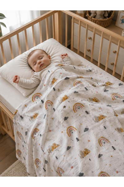 e&f Store Gökkuşağı Desenli Müslin Bebek Battaniyesi