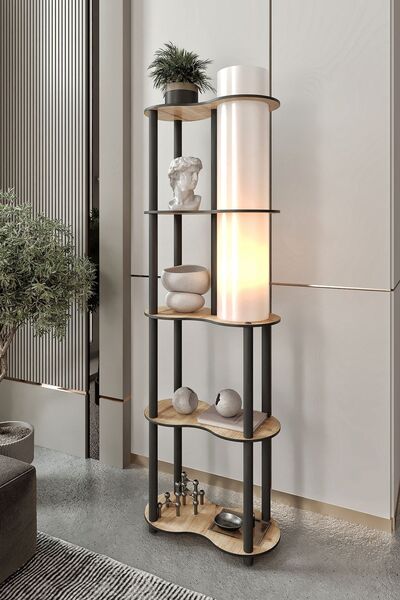 Supply Home Speranza Safir Meşe Raflı Lambader 155 cm MDF Dekoratif Modern Kö...
