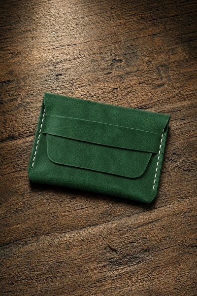 Urban Bag Little Pocket genuine Leather Card Holder – Green (Thread color: Be...