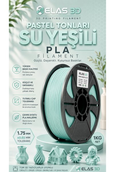 ELAS 3D PLA Filament 1.75 mm – 1 KG PASTEL SU YEŞİLİ Renk