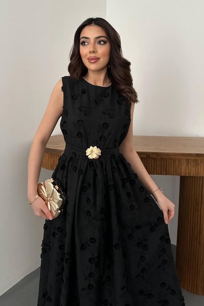 End Black Store Rochie neagră cu broderie 3D