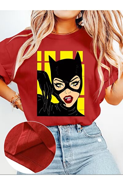 H&GHAMLEGİYİM Women's Stylish Short Sleeve, Catwoman Pop Art Print, Soft Stre...