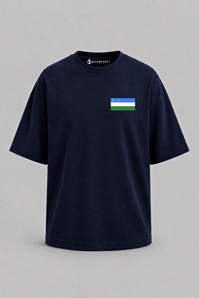 Bahriyeli Collection Oversize Uzbekistan Flag Pocket Printed Unisex T-Shirt